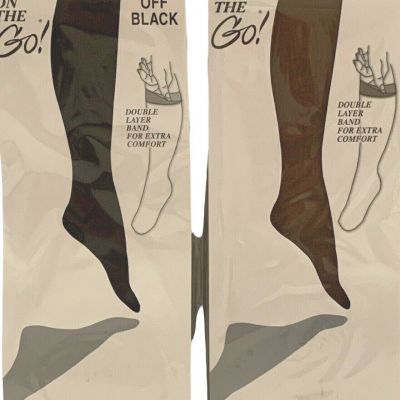 On The Go Knee High Pantyhose Nylon Double Band Premium Comfort Coffee Off Black